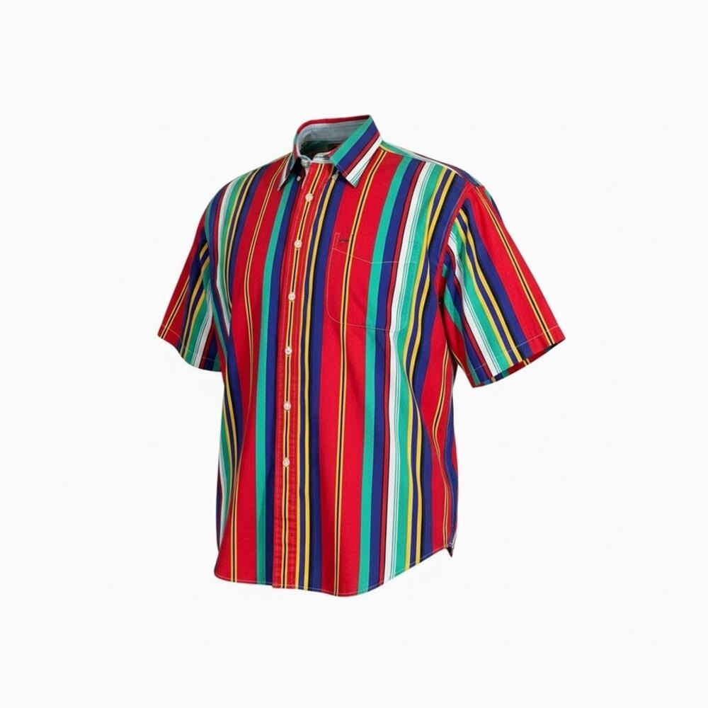 Vintage Deep River Colorful Stripe Button-Up Shirt 90s Bright Festival L